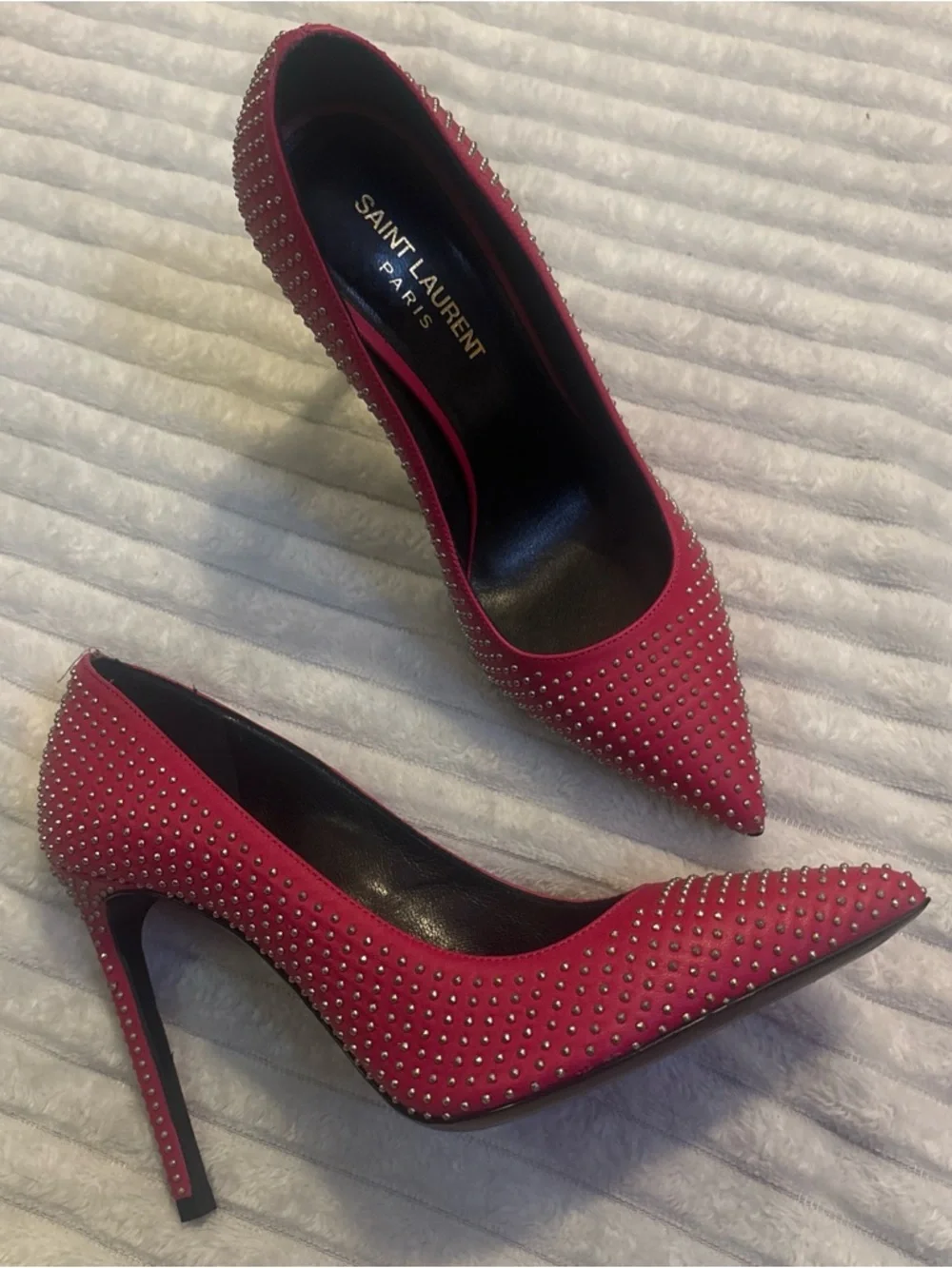 Saint Laurent Studded Hot Pink Studded Pumps - Picture 7 of 7